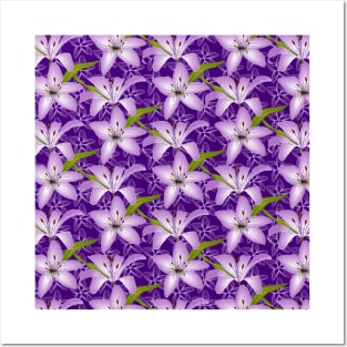 Purple Lily Flowers Pattern Posters and Art